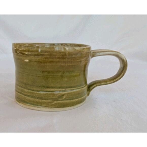 Handmade Studio Art Green Glazed Pottery Mug Signed - Picture 2 of 8